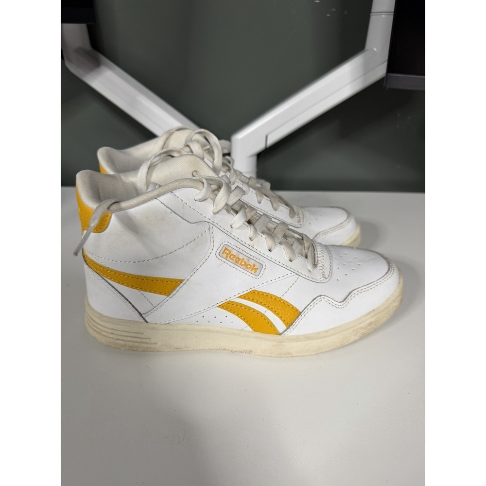 Reebok Mens Club High Top Sneakers Leather Size 7 Yellow White Casual C-1